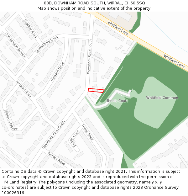 88B, DOWNHAM ROAD SOUTH, WIRRAL, CH60 5SQ: Location map and indicative extent of plot