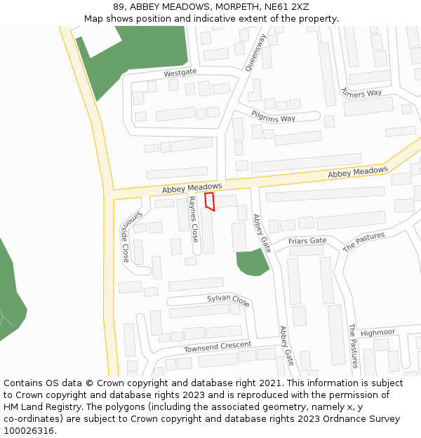 89, ABBEY MEADOWS, MORPETH, NE61 2XZ: Location map and indicative extent of plot