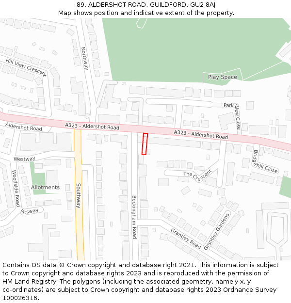 89, ALDERSHOT ROAD, GUILDFORD, GU2 8AJ: Location map and indicative extent of plot