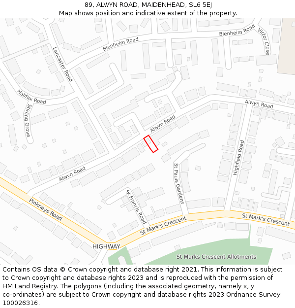 89, ALWYN ROAD, MAIDENHEAD, SL6 5EJ: Location map and indicative extent of plot