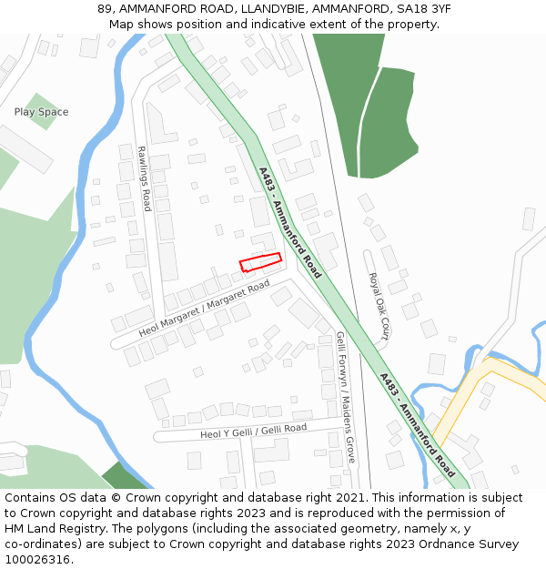 89, AMMANFORD ROAD, LLANDYBIE, AMMANFORD, SA18 3YF: Location map and indicative extent of plot