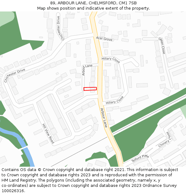 89, ARBOUR LANE, CHELMSFORD, CM1 7SB: Location map and indicative extent of plot