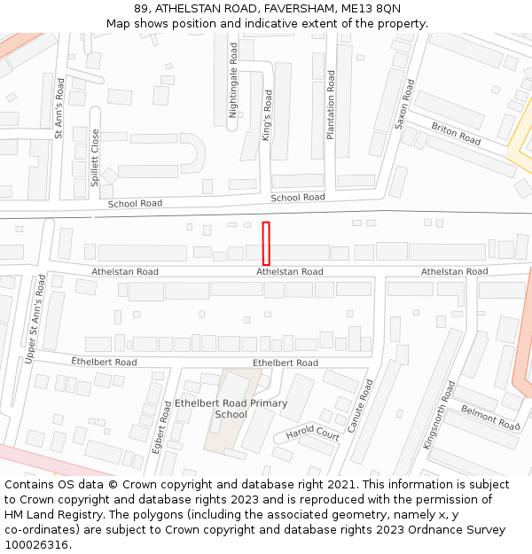 89, ATHELSTAN ROAD, FAVERSHAM, ME13 8QN: Location map and indicative extent of plot