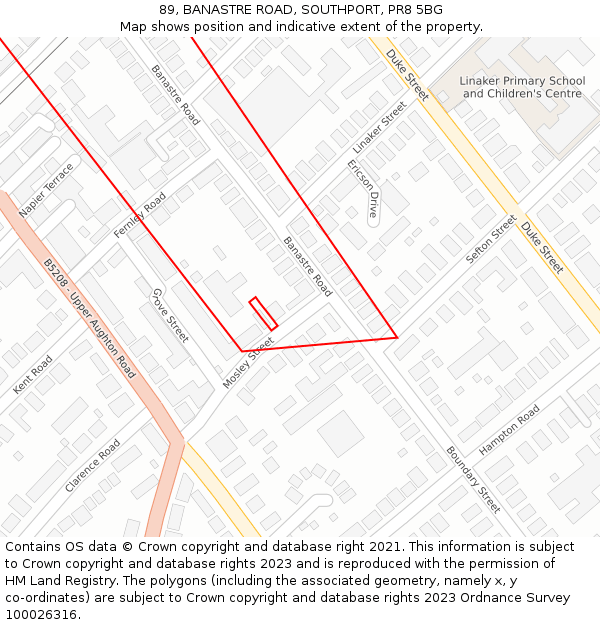 89, BANASTRE ROAD, SOUTHPORT, PR8 5BG: Location map and indicative extent of plot