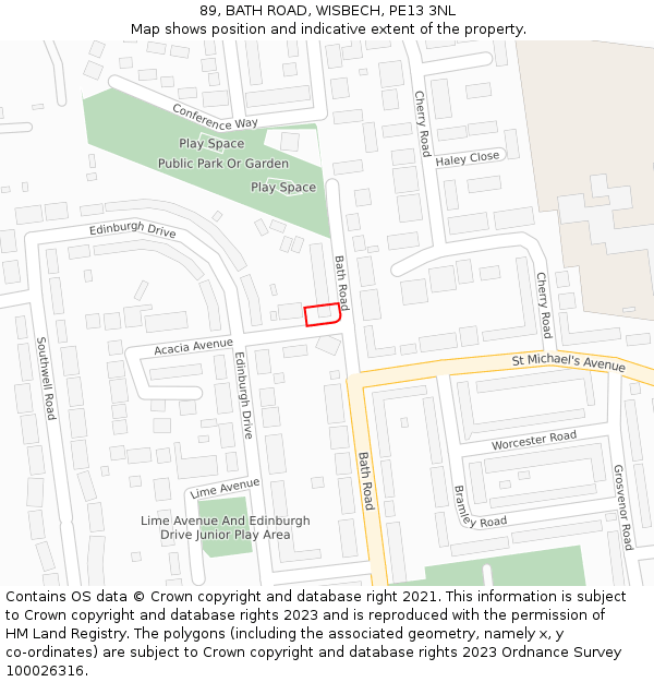 89, BATH ROAD, WISBECH, PE13 3NL: Location map and indicative extent of plot