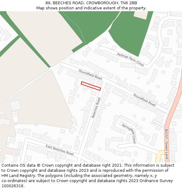 89, BEECHES ROAD, CROWBOROUGH, TN6 2BB: Location map and indicative extent of plot