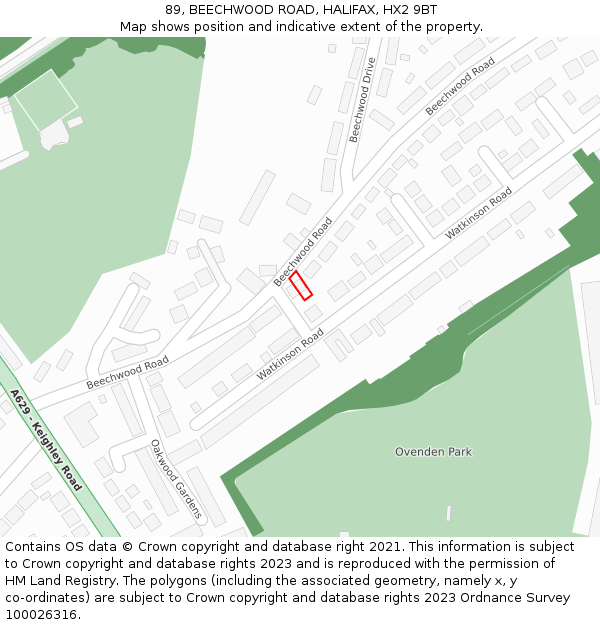 89, BEECHWOOD ROAD, HALIFAX, HX2 9BT: Location map and indicative extent of plot