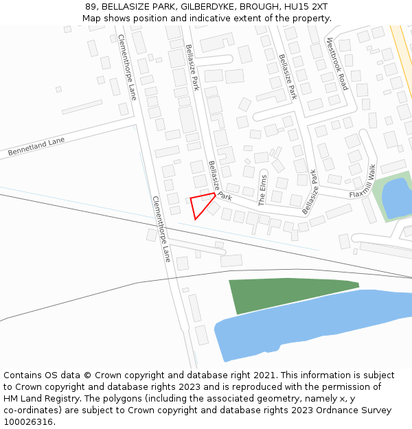 89, BELLASIZE PARK, GILBERDYKE, BROUGH, HU15 2XT: Location map and indicative extent of plot