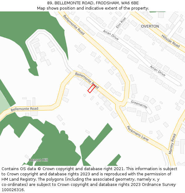 89, BELLEMONTE ROAD, FRODSHAM, WA6 6BE: Location map and indicative extent of plot