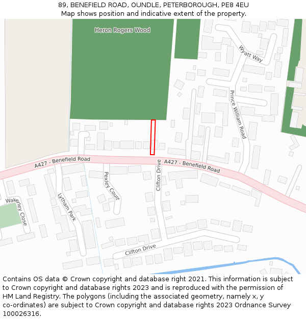 89, BENEFIELD ROAD, OUNDLE, PETERBOROUGH, PE8 4EU: Location map and indicative extent of plot