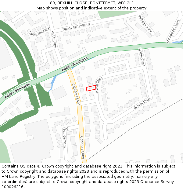 89, BEXHILL CLOSE, PONTEFRACT, WF8 2LF: Location map and indicative extent of plot