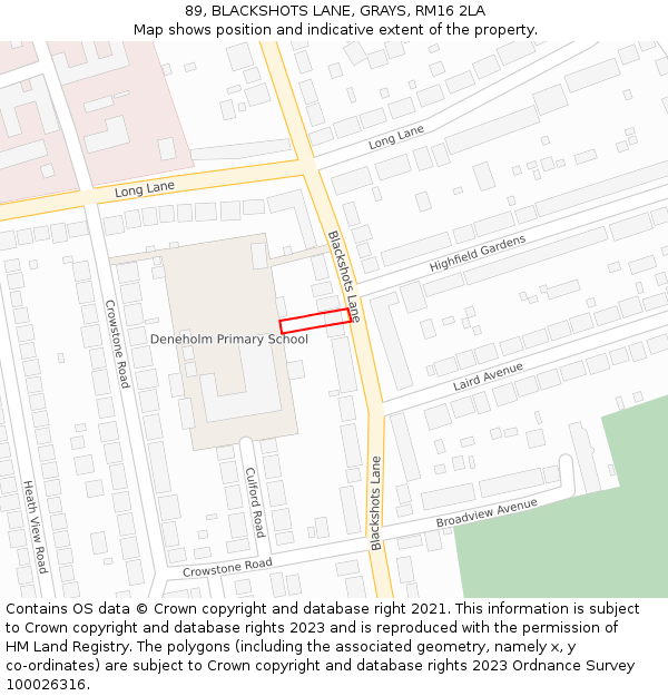 89, BLACKSHOTS LANE, GRAYS, RM16 2LA: Location map and indicative extent of plot