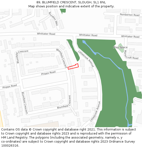89, BLUMFIELD CRESCENT, SLOUGH, SL1 6NL: Location map and indicative extent of plot