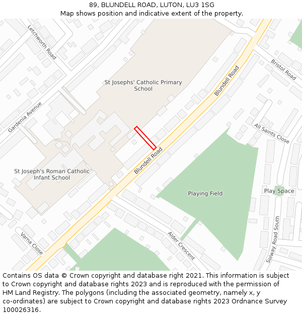 89, BLUNDELL ROAD, LUTON, LU3 1SG: Location map and indicative extent of plot