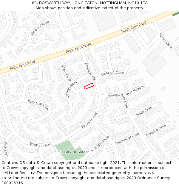 89, BOSWORTH WAY, LONG EATON, NOTTINGHAM, NG10 1EA: Location map and indicative extent of plot