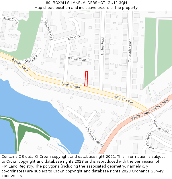 89, BOXALLS LANE, ALDERSHOT, GU11 3QH: Location map and indicative extent of plot