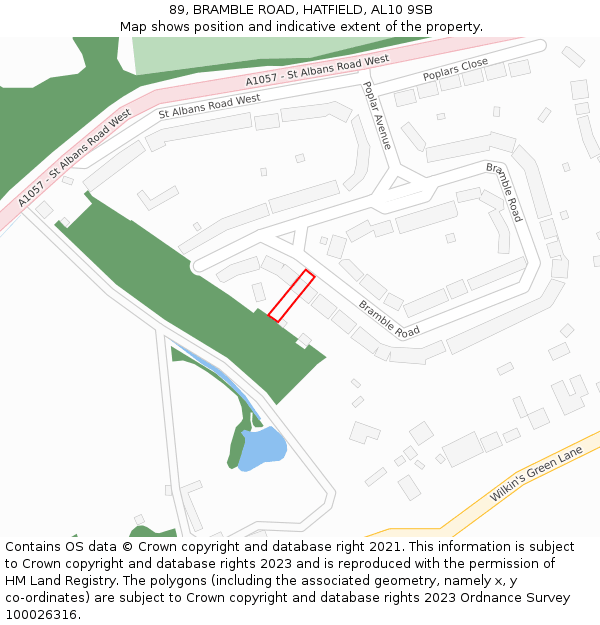 89, BRAMBLE ROAD, HATFIELD, AL10 9SB: Location map and indicative extent of plot