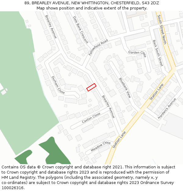 89, BREARLEY AVENUE, NEW WHITTINGTON, CHESTERFIELD, S43 2DZ: Location map and indicative extent of plot