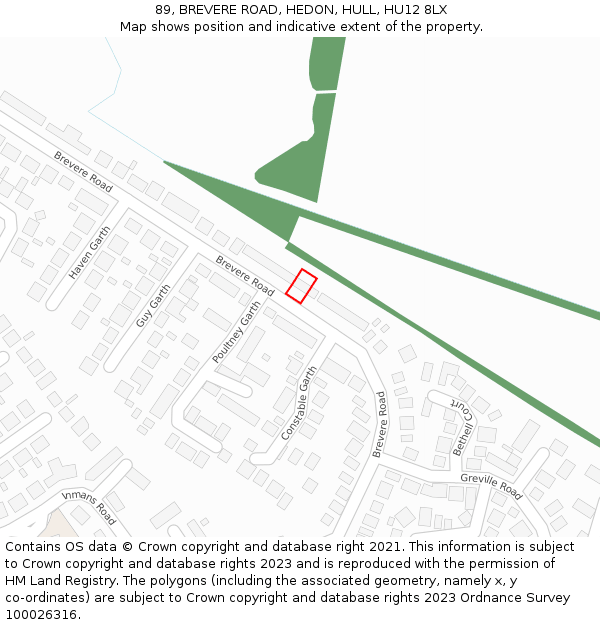 89, BREVERE ROAD, HEDON, HULL, HU12 8LX: Location map and indicative extent of plot