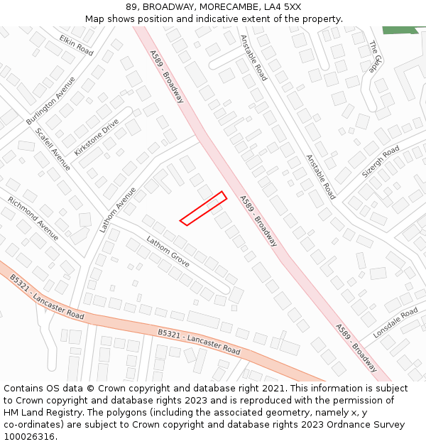 89, BROADWAY, MORECAMBE, LA4 5XX: Location map and indicative extent of plot