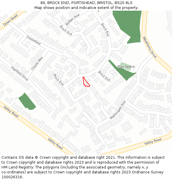 89, BROCK END, PORTISHEAD, BRISTOL, BS20 8LS: Location map and indicative extent of plot