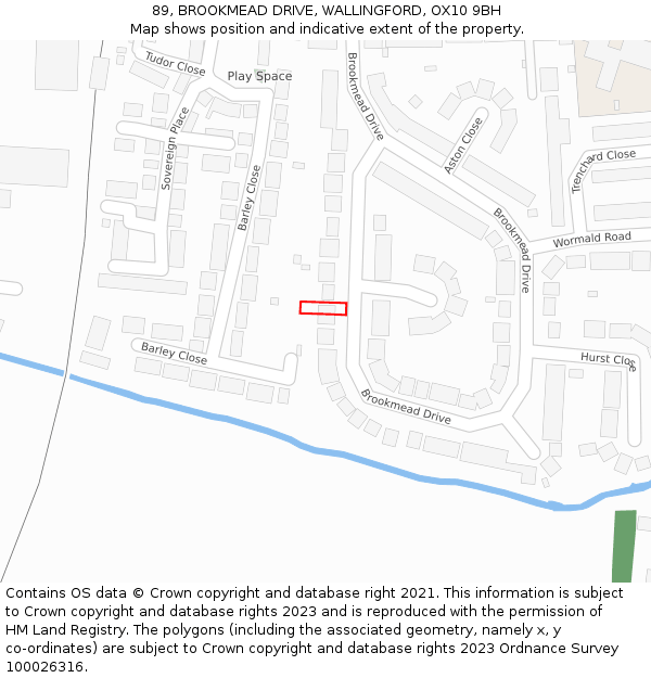 89, BROOKMEAD DRIVE, WALLINGFORD, OX10 9BH: Location map and indicative extent of plot