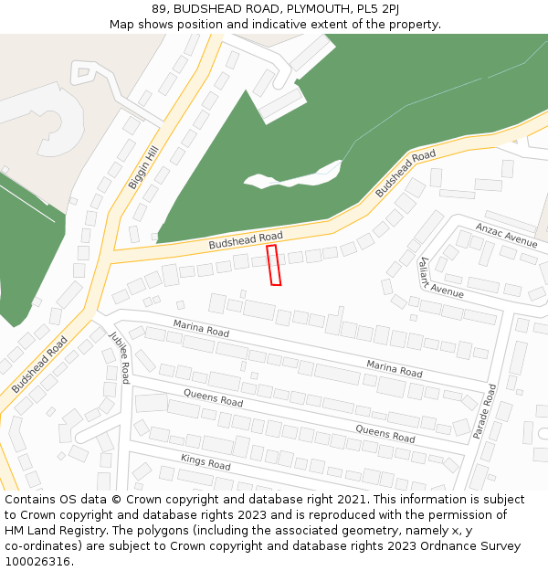 89, BUDSHEAD ROAD, PLYMOUTH, PL5 2PJ: Location map and indicative extent of plot