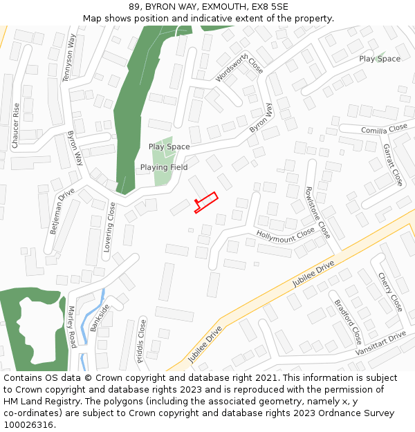 89, BYRON WAY, EXMOUTH, EX8 5SE: Location map and indicative extent of plot