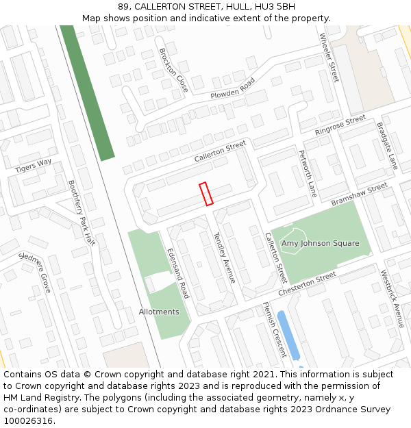 89, CALLERTON STREET, HULL, HU3 5BH: Location map and indicative extent of plot