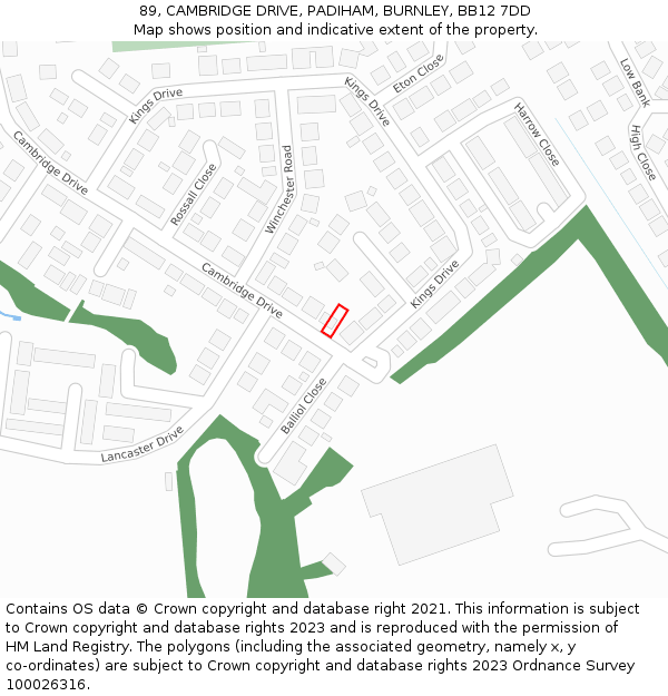 89, CAMBRIDGE DRIVE, PADIHAM, BURNLEY, BB12 7DD: Location map and indicative extent of plot