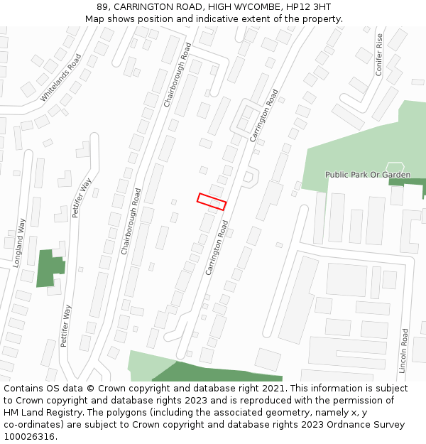 89, CARRINGTON ROAD, HIGH WYCOMBE, HP12 3HT: Location map and indicative extent of plot