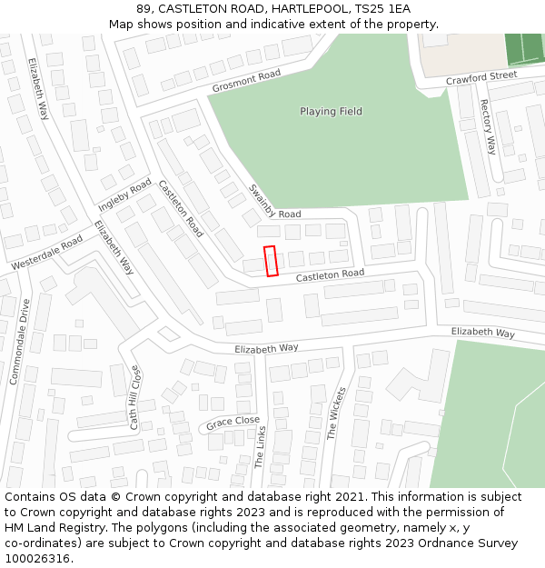 89, CASTLETON ROAD, HARTLEPOOL, TS25 1EA: Location map and indicative extent of plot