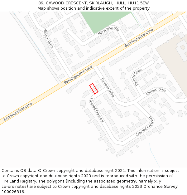 89, CAWOOD CRESCENT, SKIRLAUGH, HULL, HU11 5EW: Location map and indicative extent of plot