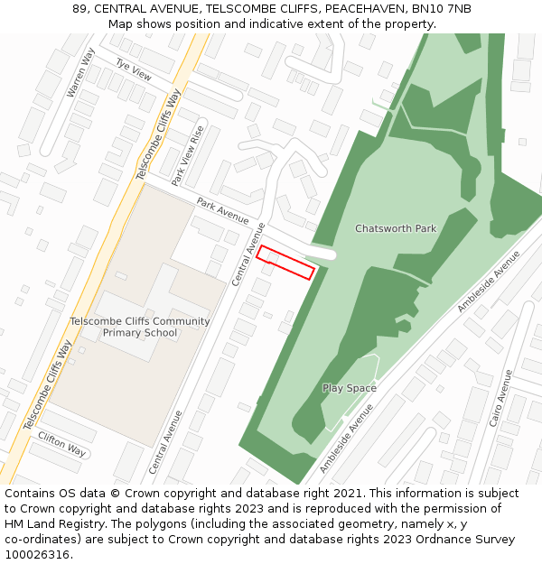 89, CENTRAL AVENUE, TELSCOMBE CLIFFS, PEACEHAVEN, BN10 7NB: Location map and indicative extent of plot