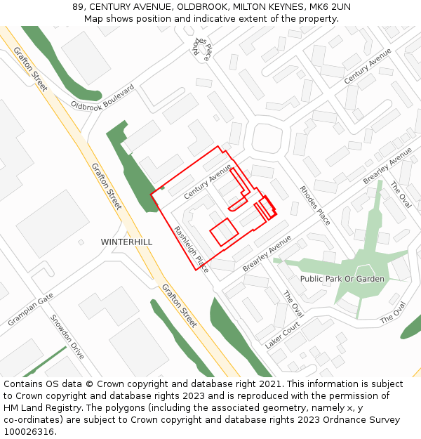 89, CENTURY AVENUE, OLDBROOK, MILTON KEYNES, MK6 2UN: Location map and indicative extent of plot