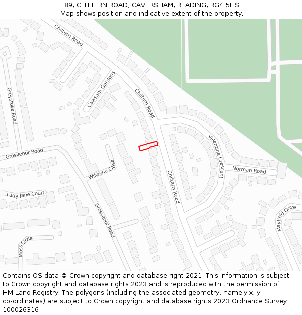 89, CHILTERN ROAD, CAVERSHAM, READING, RG4 5HS: Location map and indicative extent of plot