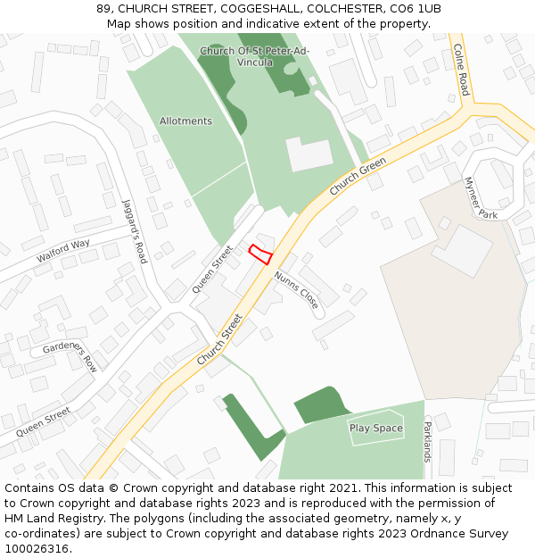 89, CHURCH STREET, COGGESHALL, COLCHESTER, CO6 1UB: Location map and indicative extent of plot