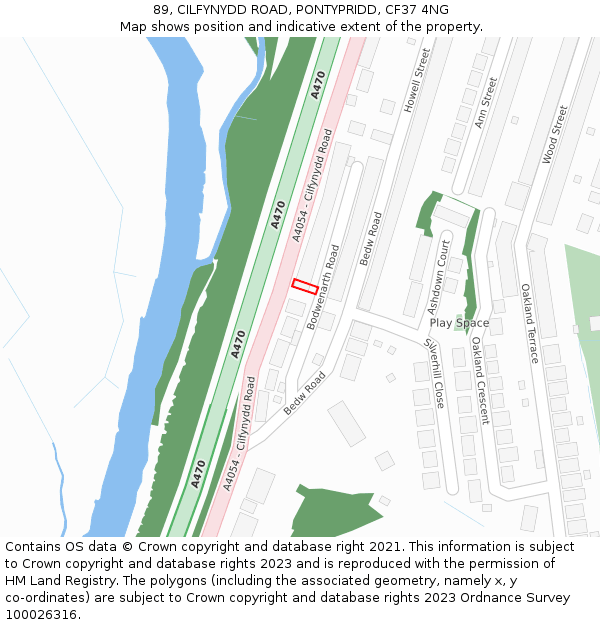 89, CILFYNYDD ROAD, PONTYPRIDD, CF37 4NG: Location map and indicative extent of plot