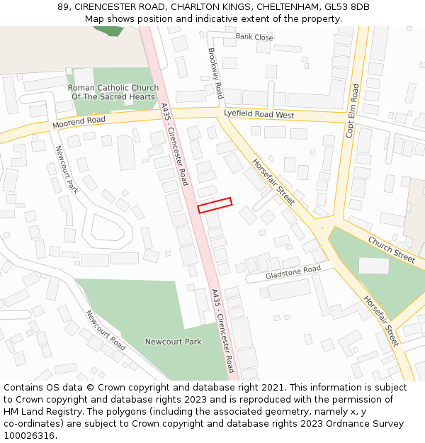 89, CIRENCESTER ROAD, CHARLTON KINGS, CHELTENHAM, GL53 8DB: Location map and indicative extent of plot