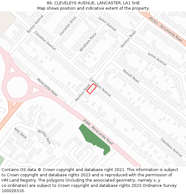 89, CLEVELEYS AVENUE, LANCASTER, LA1 5HE: Location map and indicative extent of plot