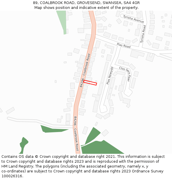 89, COALBROOK ROAD, GROVESEND, SWANSEA, SA4 4GR: Location map and indicative extent of plot