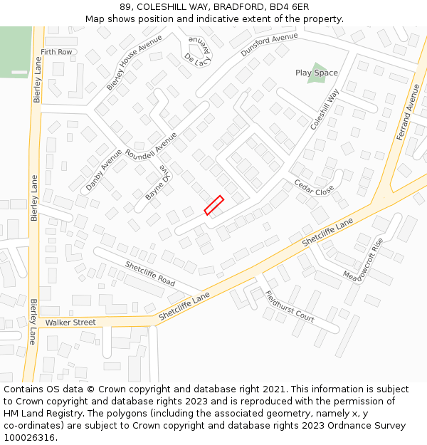 89, COLESHILL WAY, BRADFORD, BD4 6ER: Location map and indicative extent of plot