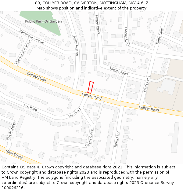 89, COLLYER ROAD, CALVERTON, NOTTINGHAM, NG14 6LZ: Location map and indicative extent of plot