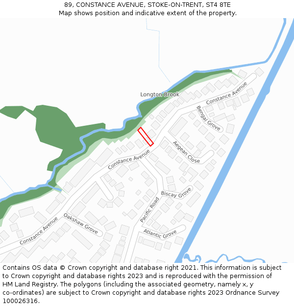 89, CONSTANCE AVENUE, STOKE-ON-TRENT, ST4 8TE: Location map and indicative extent of plot