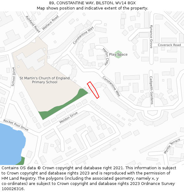 89, CONSTANTINE WAY, BILSTON, WV14 8GX: Location map and indicative extent of plot
