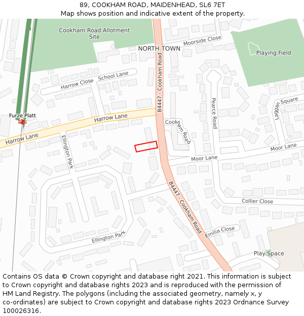 89, COOKHAM ROAD, MAIDENHEAD, SL6 7ET: Location map and indicative extent of plot