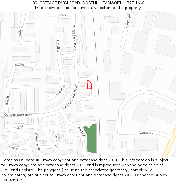 89, COTTAGE FARM ROAD, DOSTHILL, TAMWORTH, B77 1NW: Location map and indicative extent of plot