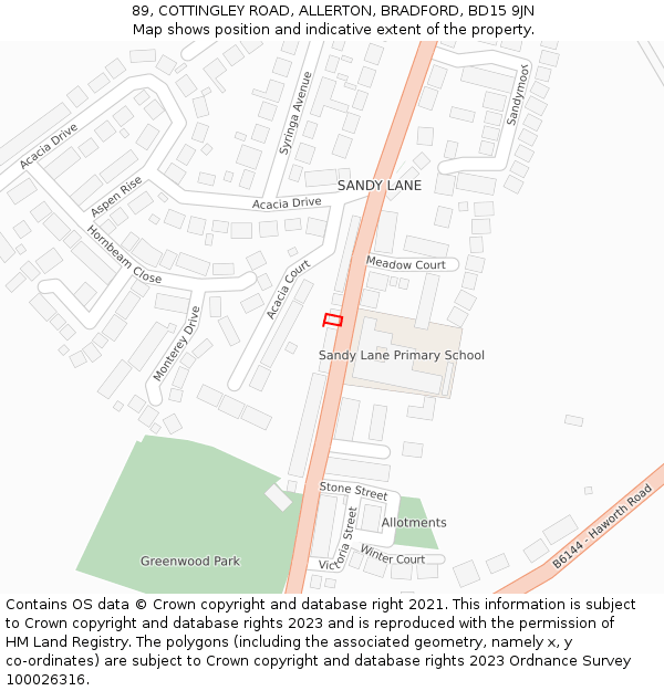 89, COTTINGLEY ROAD, ALLERTON, BRADFORD, BD15 9JN: Location map and indicative extent of plot