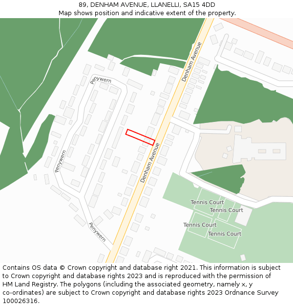 89, DENHAM AVENUE, LLANELLI, SA15 4DD: Location map and indicative extent of plot