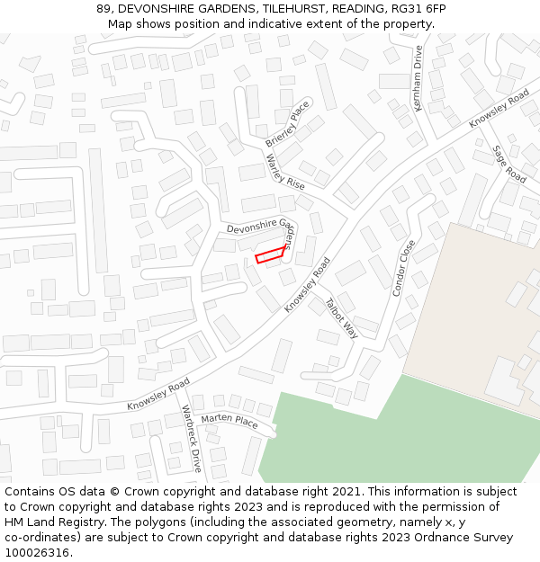 89, DEVONSHIRE GARDENS, TILEHURST, READING, RG31 6FP: Location map and indicative extent of plot